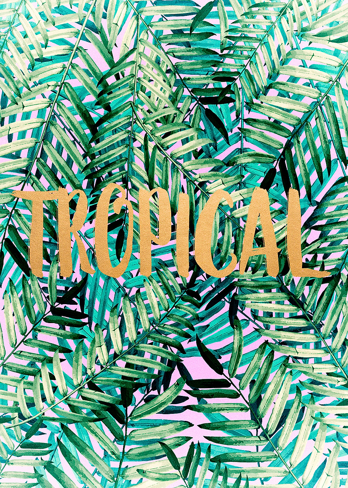 BOHEMIAN TROPICAL DESIGN WITH A GOLD TYPOGRAHPY. MIXED ...