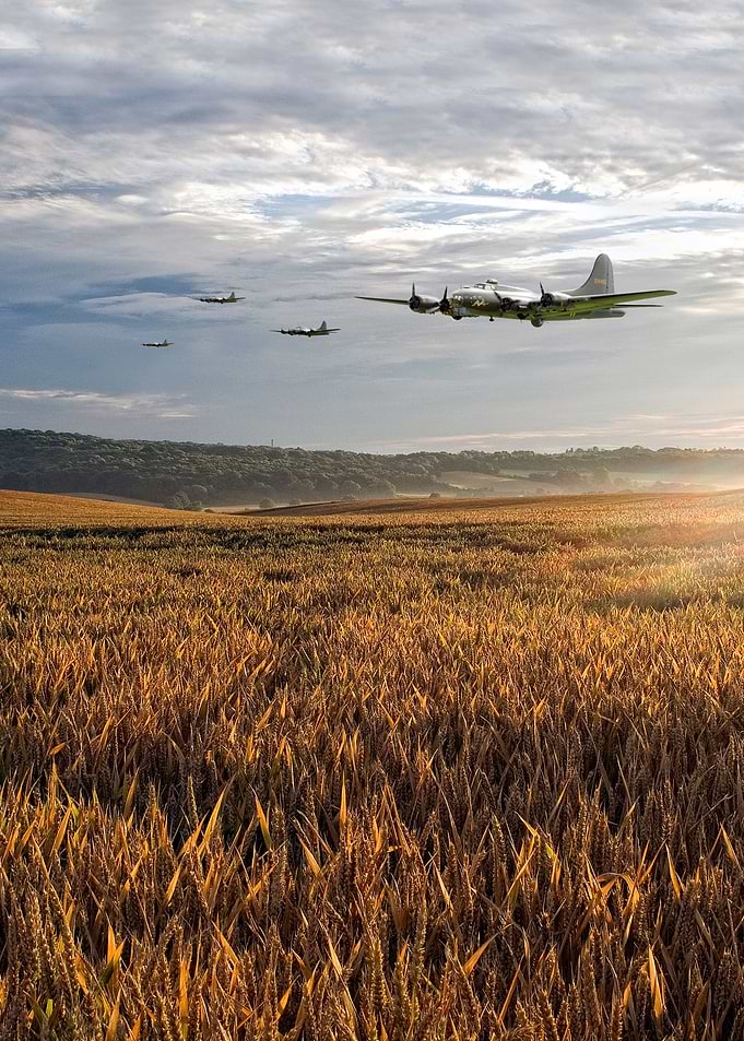 A flight of B17 bombers head out over the Auumnal Engli ...