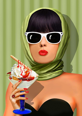 Beautiful woman with head scarf and sundaes at style of ...