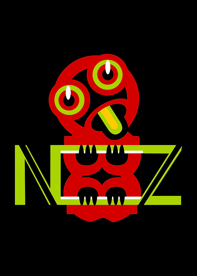 A red Hei Tiki on a black background. The tiki is holdi ...