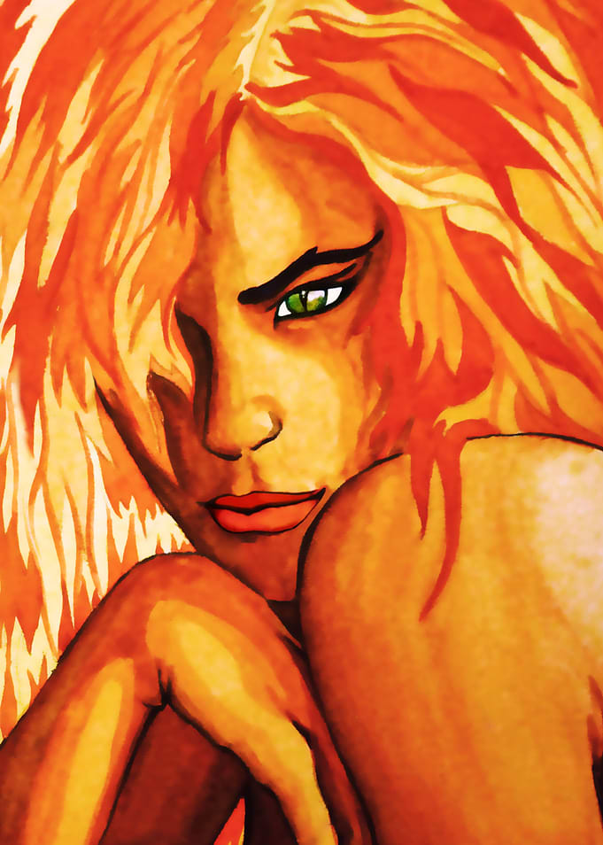 Cat Woman with Fire Hair