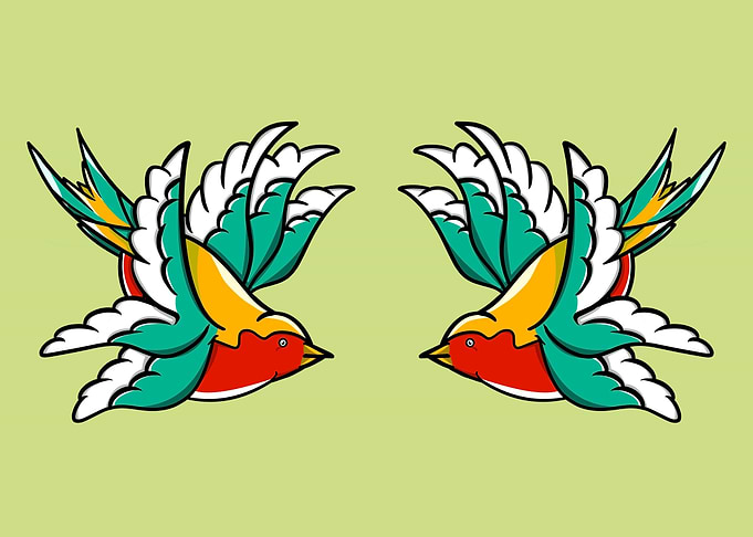 Two flying swallows inspired by traditional sailors bir ...