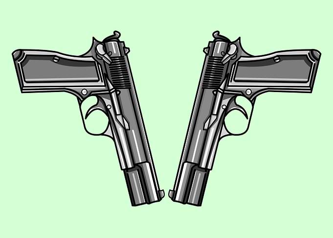 A pattern of two mirrored guns, this design is based on ...