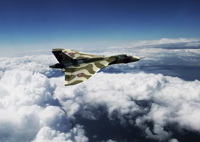 Avro Vulcan XH558 high in the clouds above the UK, vulc ...