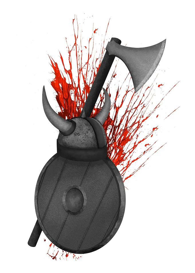 An illustration of a vikings ax, shield and helmet fram ...