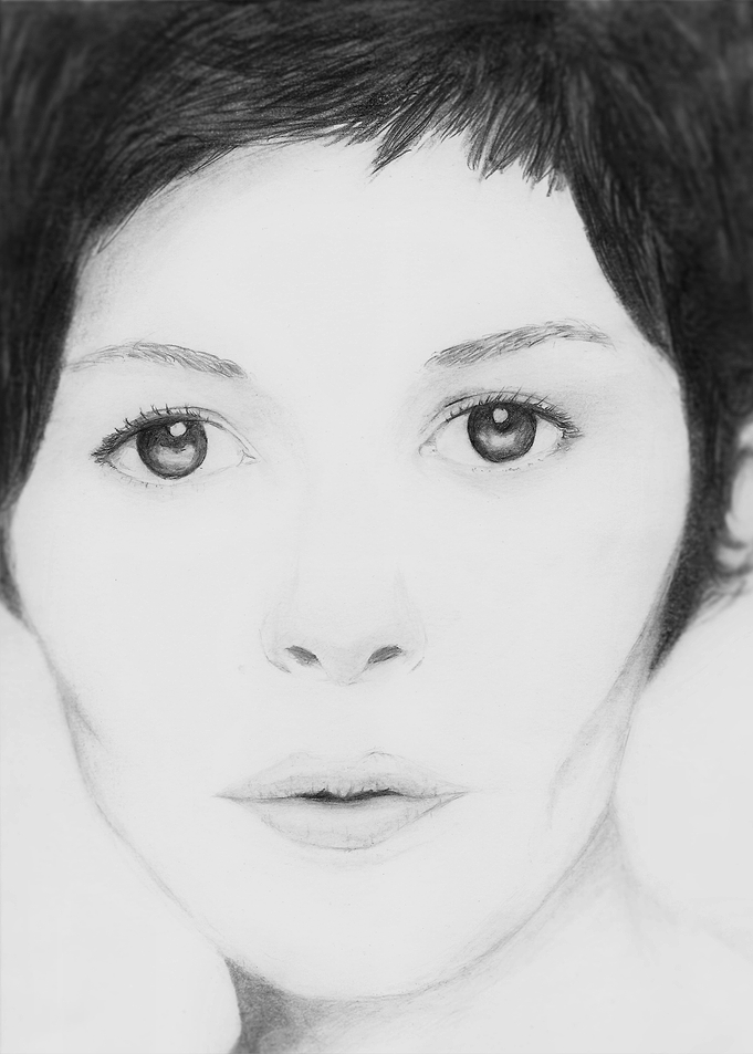 A pencil portrait of Audrey Tautou
