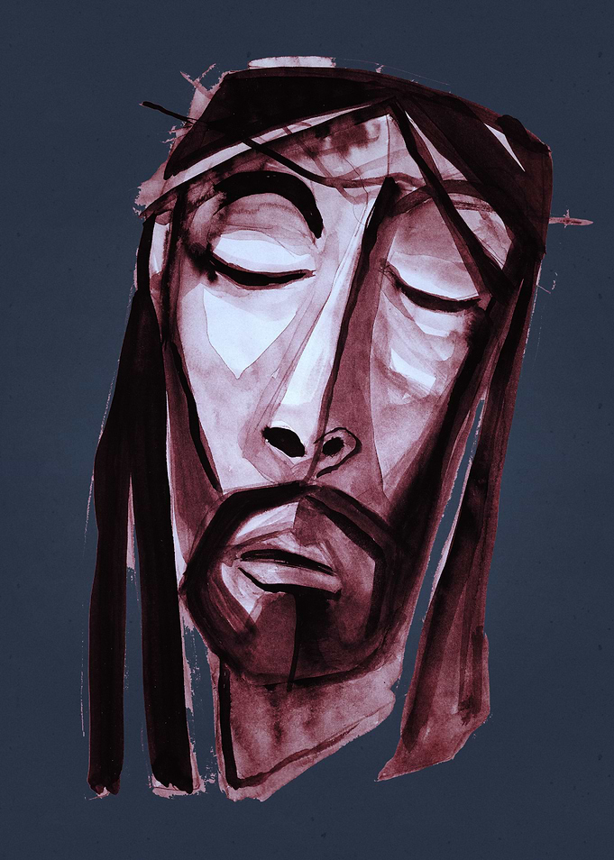 Hand drawn illustration or drawing of Jesus Christ suff ...