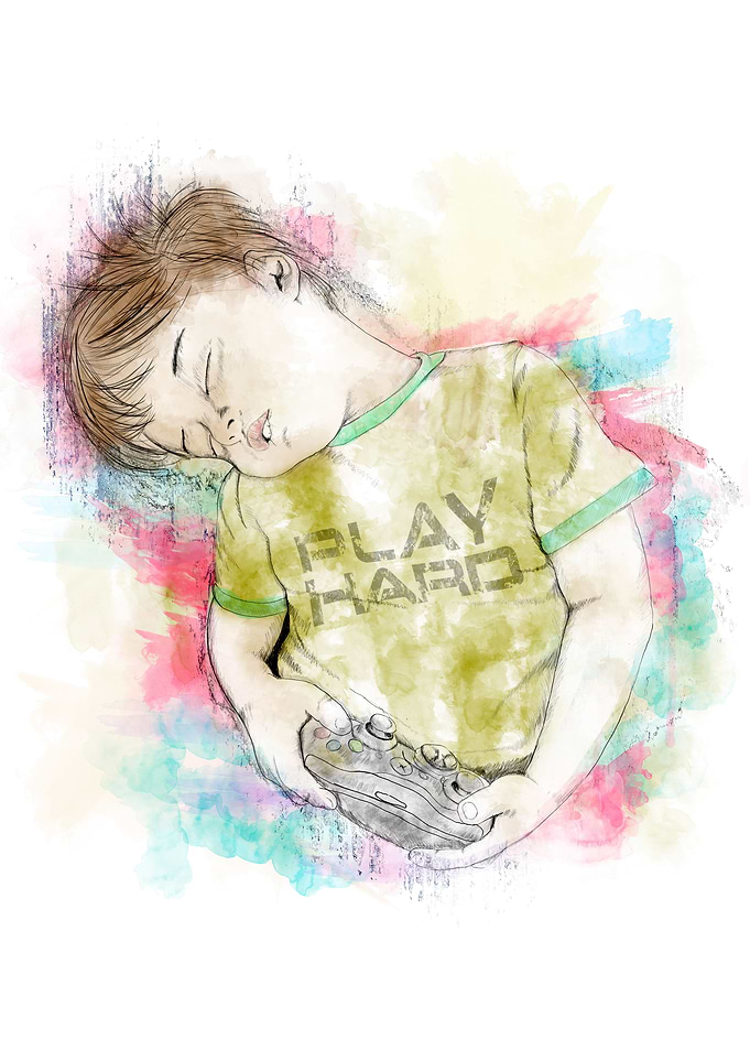 Toddler is wiped-out after some hardcore gaming.