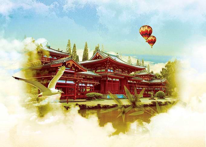 House In Cloud v3 - Fantasy Digital Art of a Chinese ho ...