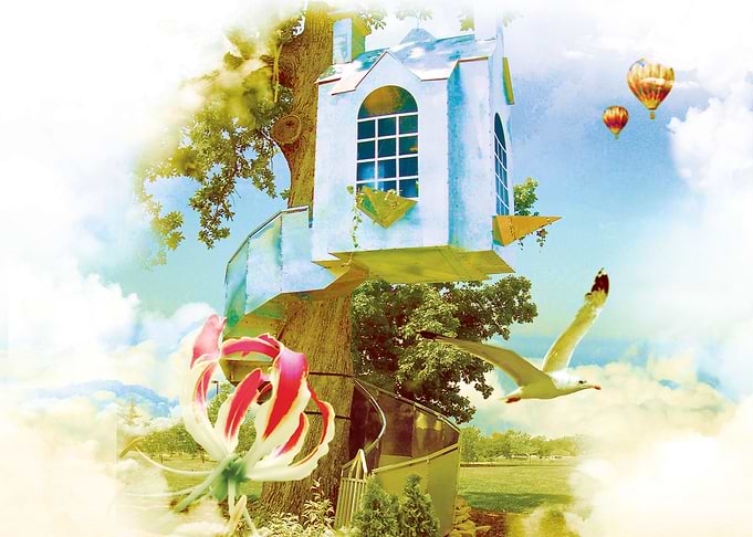 House In Cloud v1 - Fantasy Digital Art of a tree house ...