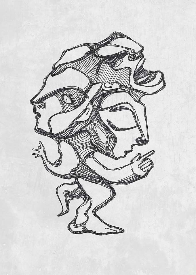 Hand drawn illustration or drawing of an abstract man w ...