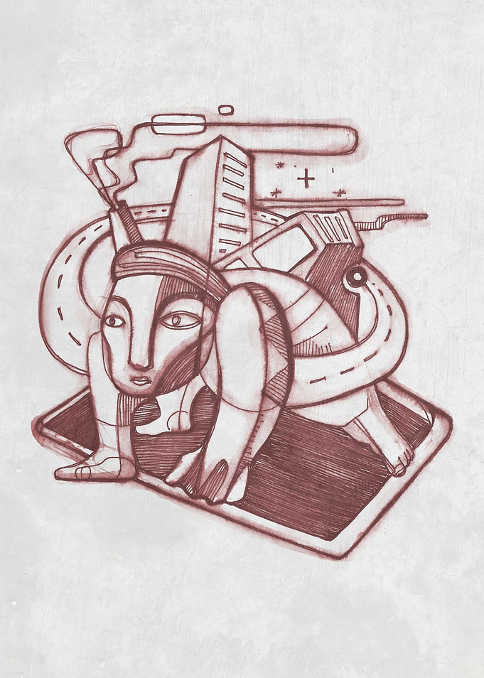 Hand drawn illustration or drawing of a man with some u ...
