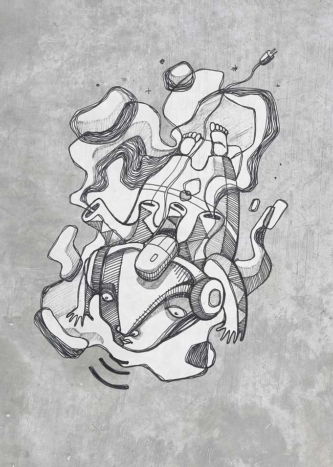 Hand drawn illustration or drawing of an abstract man w ...