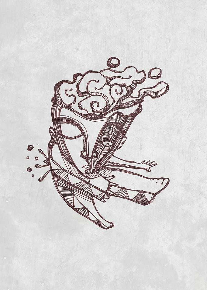 Hand drawn illustration or drawing of an abstract man w ...