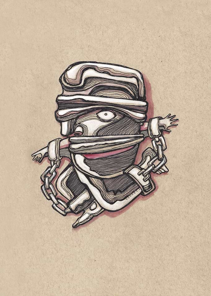 Hand drawn watercolor illustration or drawing of a tied ...