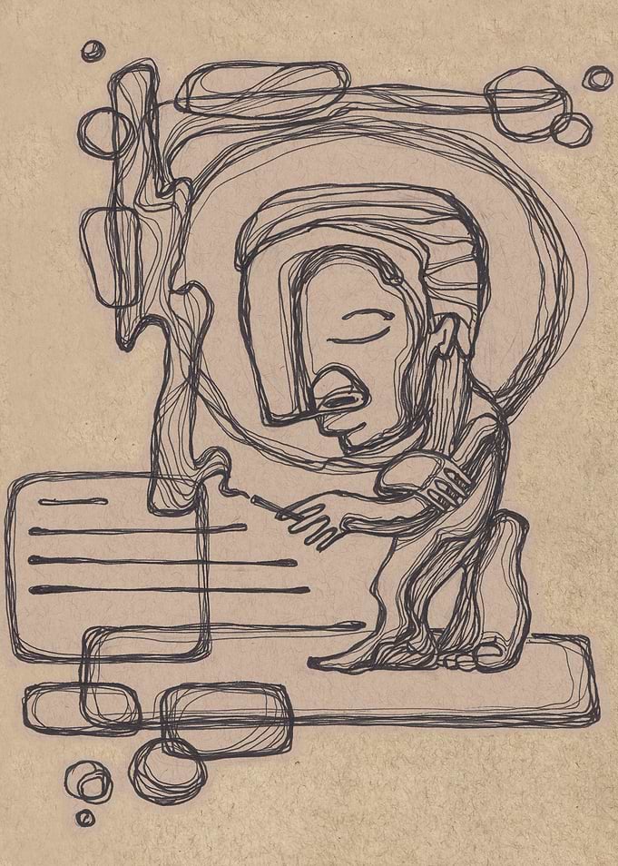 Hand drawn illustration or drawing of an abstract man w ...