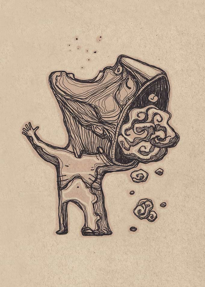 Hand drawn illustration or drawing of a man with his br ...