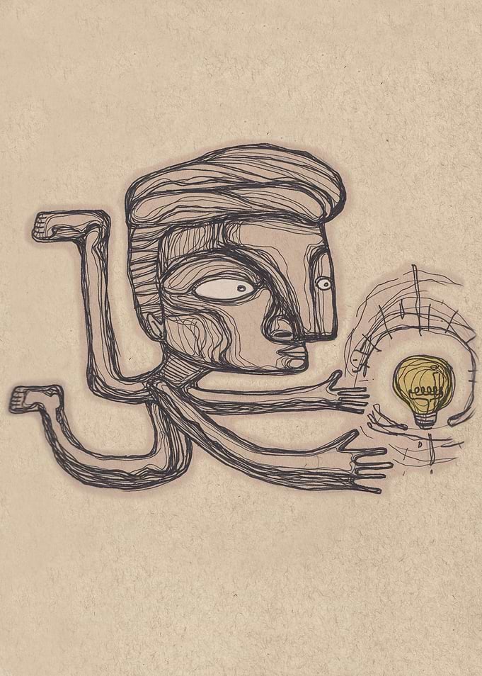 Hand drawn illustration or drawing of an abstract man w ...