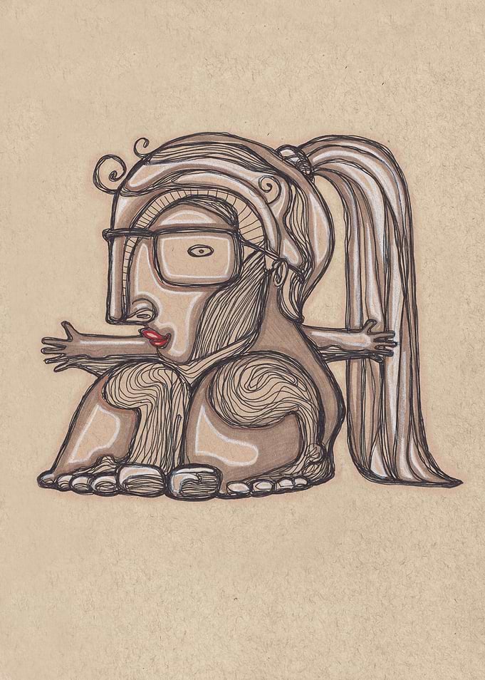 Hand drawn illustration or drawing of an abstract woman ...
