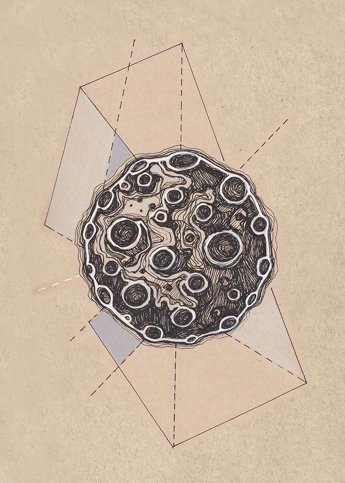 Hand drawn illustration or drawing of a moon and some g ...