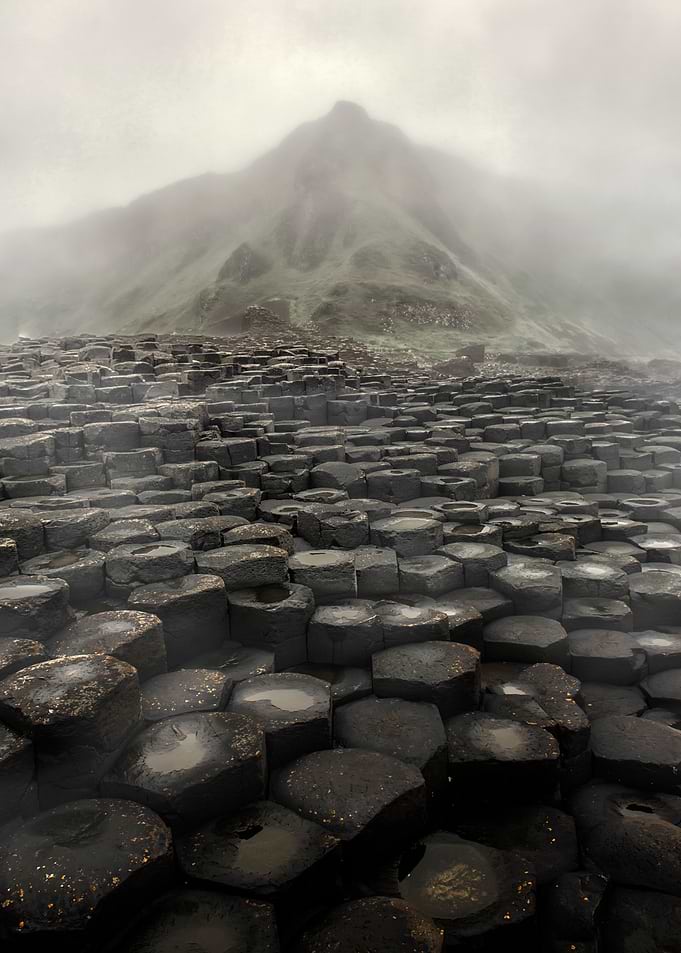 Foggy morning at Giant's Causeway in Ireland
