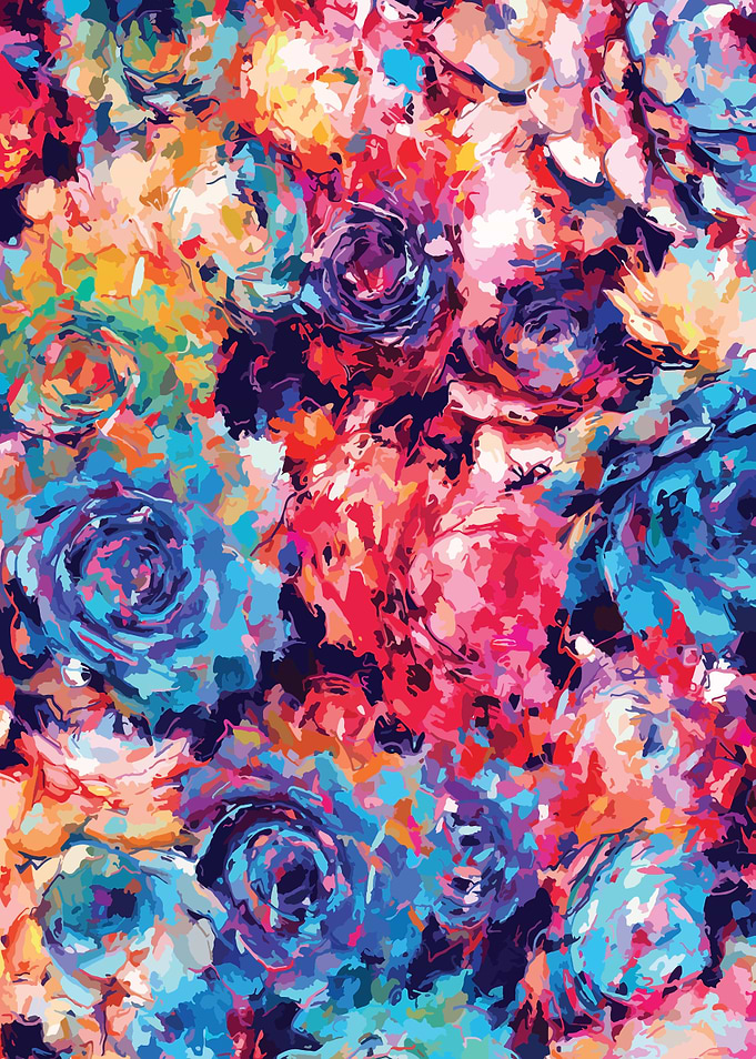 A confetti brushstrokes inspired floral digital paintin ...
