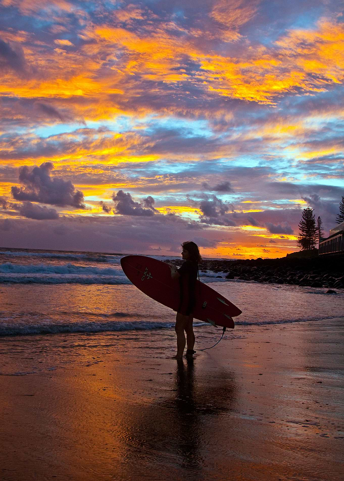 Austria sunset and surfer waiting for that first mornin ...