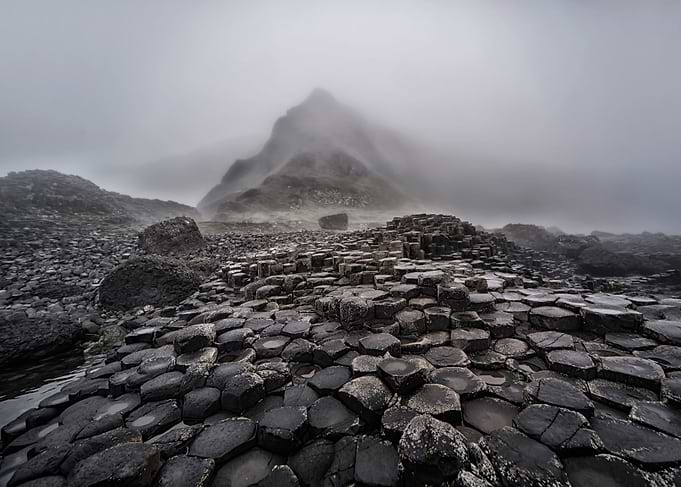 Foggy morning in Giant's causeway, Ireland