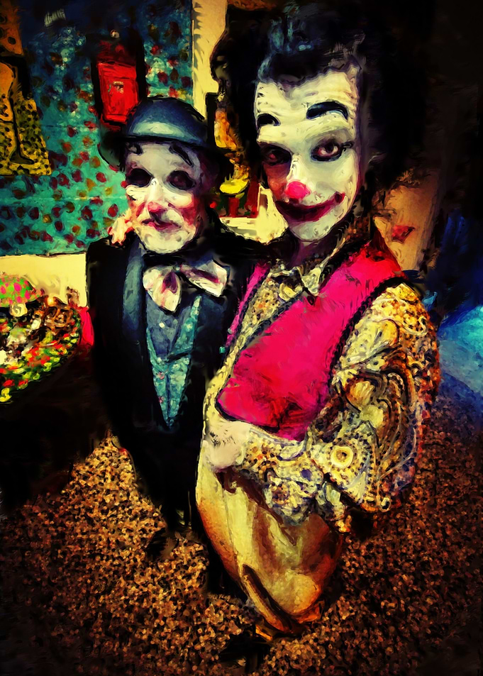 Two clowns, wonderful persons and actors.