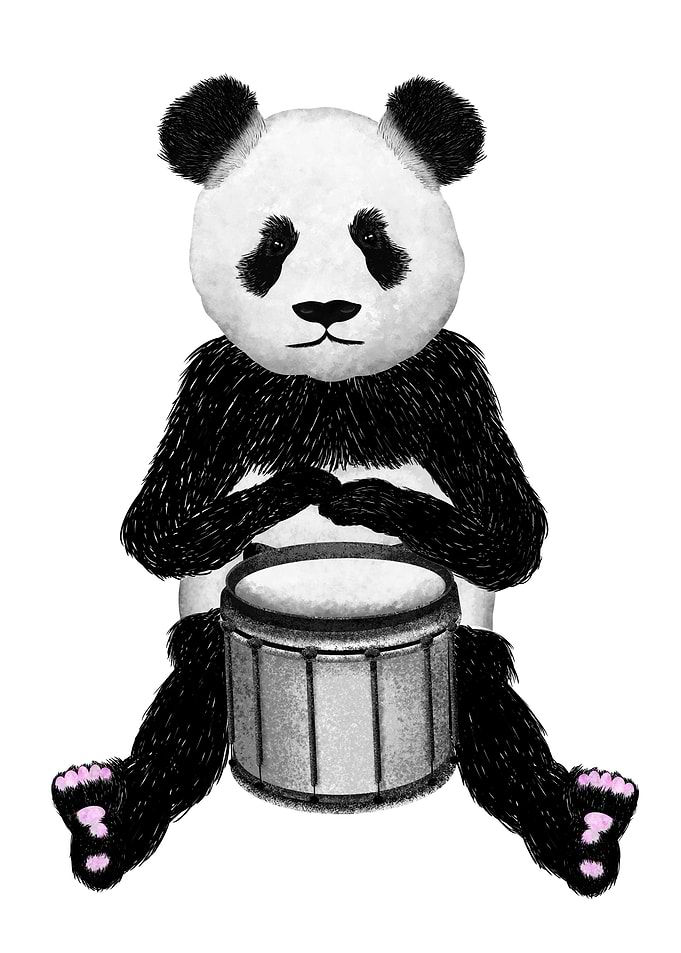 A fun illustration of a black and white panda bear play ...