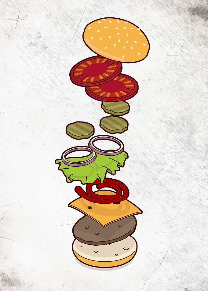 cheeseburger exploded - isometric