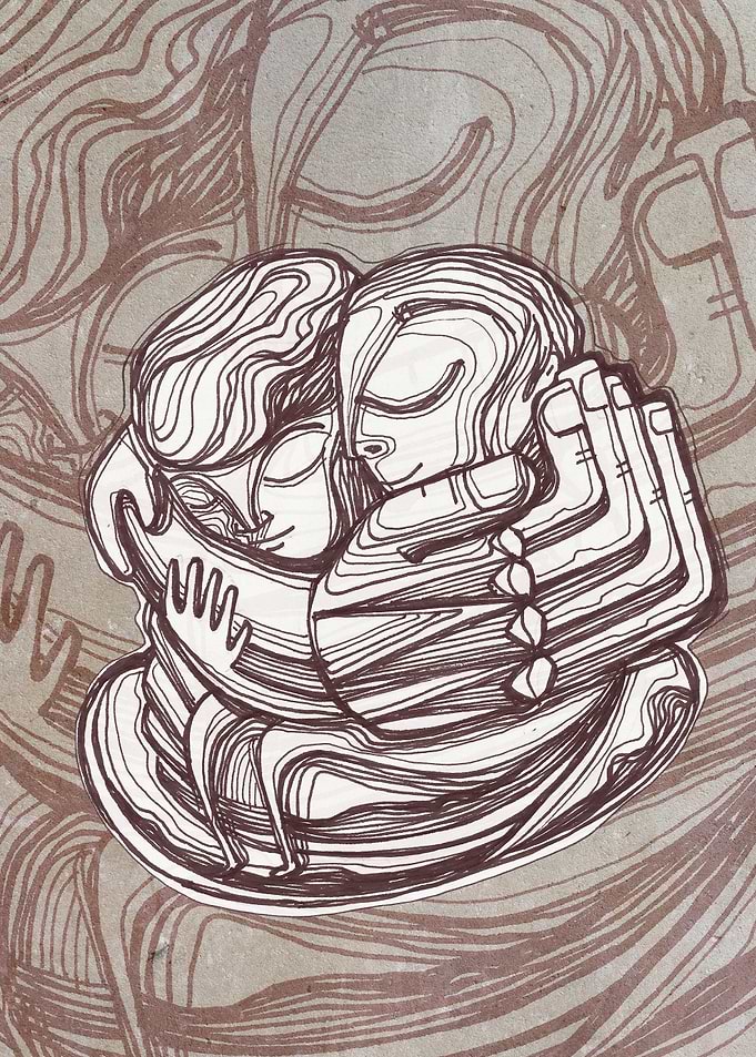 Hand drawn illustration or drawing of a man and a woman ...