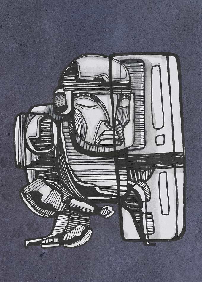 Hand drawn illustration or drawing of a riot police man ...