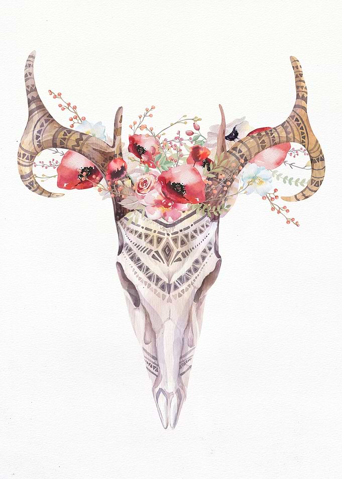 This piece is a skull of a young deer, with tribal mark ...