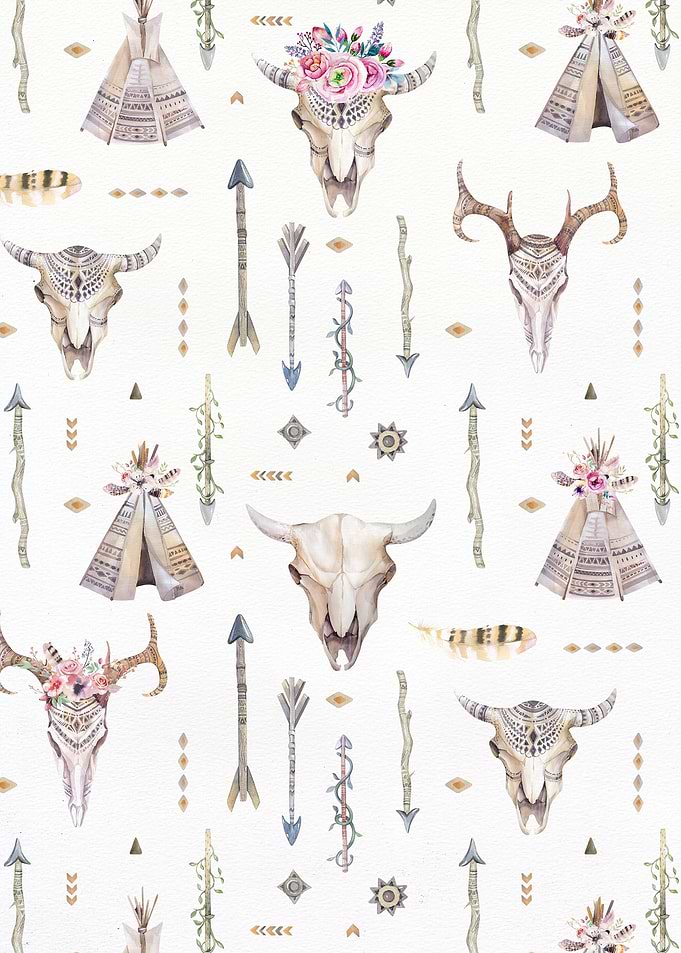 Tribal water color elements in a pattern. Part of a mat ...