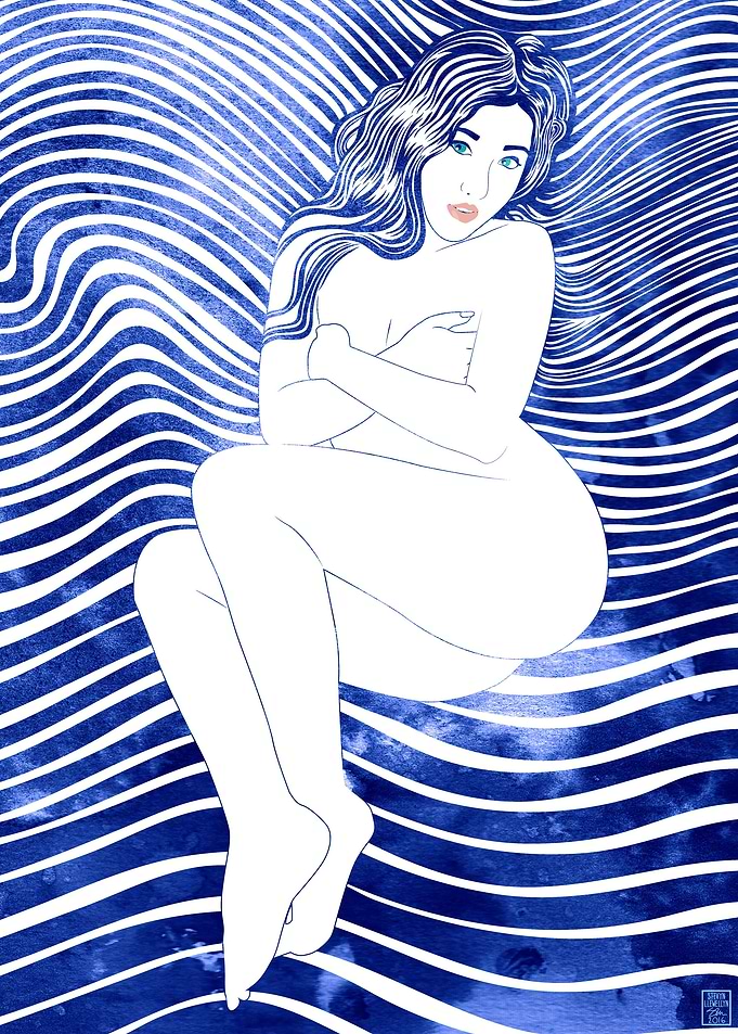 A mythological sea nymph created with vector lines and ...