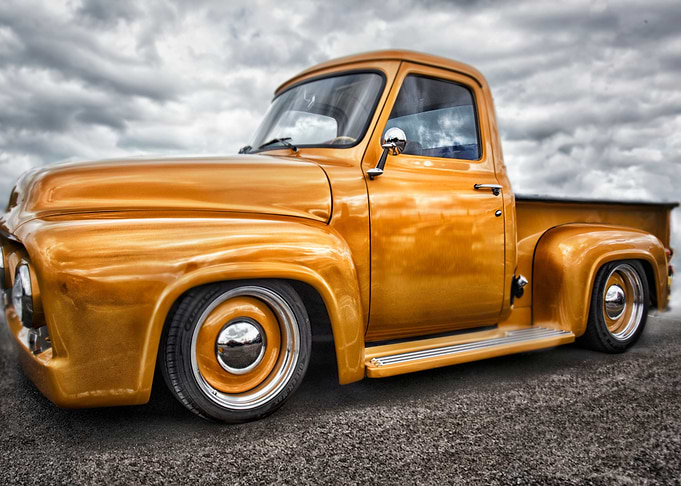 Classic old Chevy truck in gorgeous golden yellow metal ...