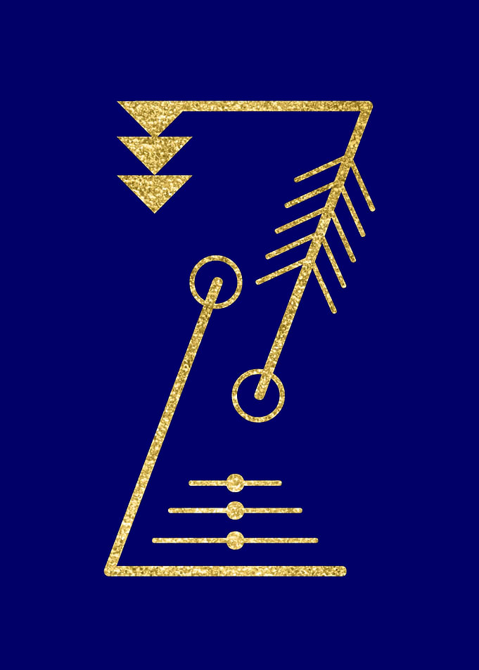 The letter Z with sacred geometry. Gold on blue backgro ...