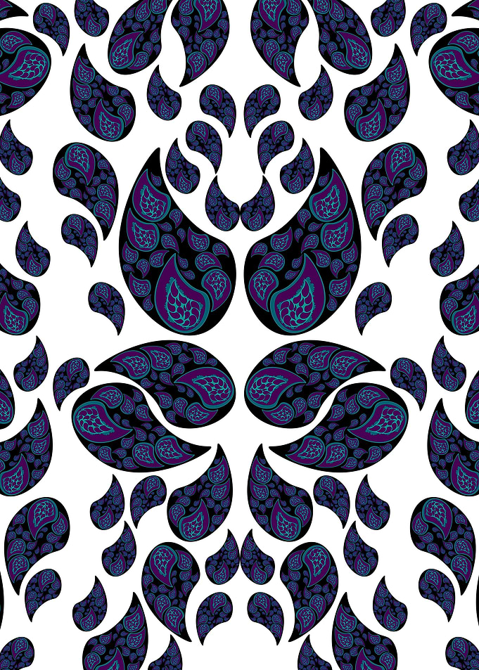 Paisley purple , teal, black.