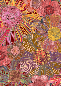 Pretty daisies and buttercups in a retro-style, vibrant ...