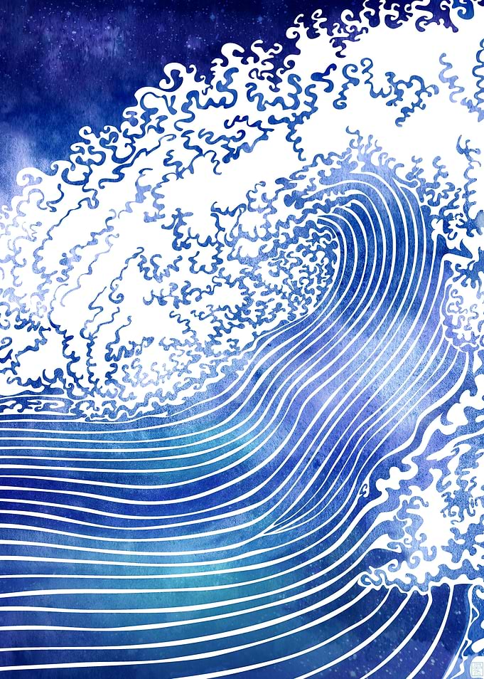 Pacific Waves III — A wave rendered in vector lines and ...