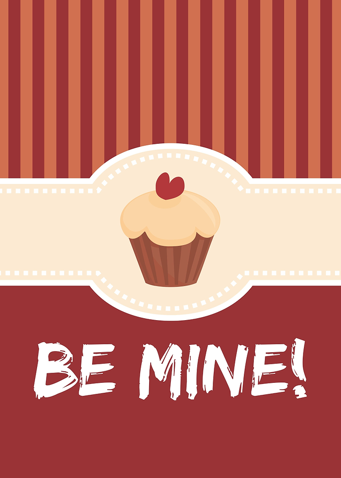 Be mine valentines card with sweet cupcake