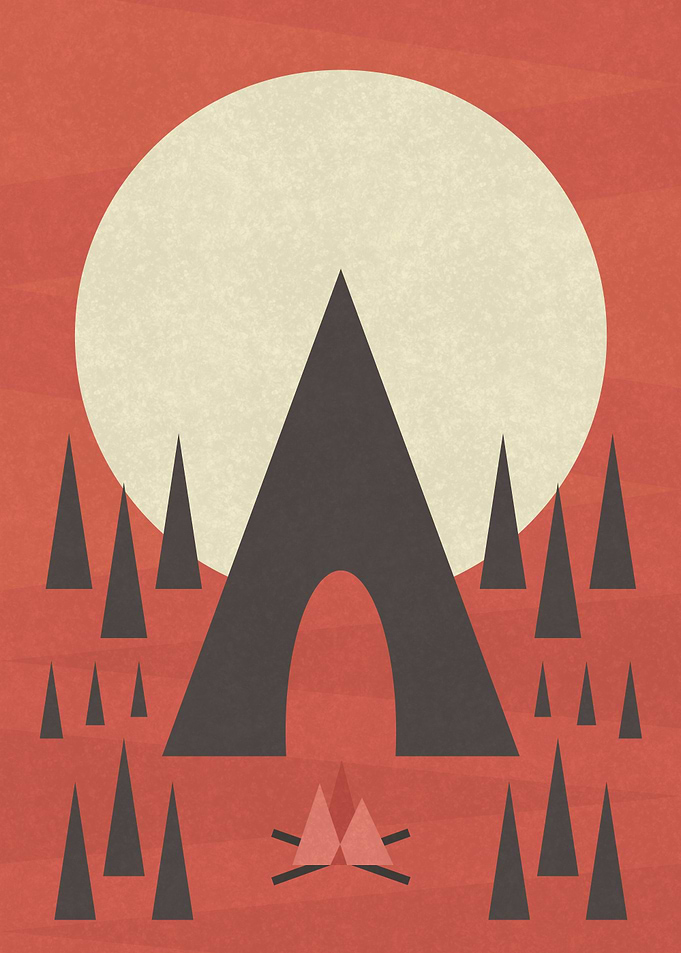 Minimalist geometric camping in the nature landscape il ...