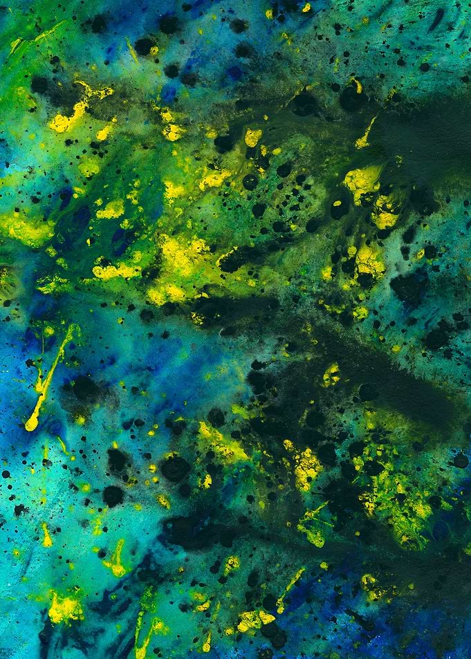 This abstract painting titled 'Blue Green Chaos' was cr ...