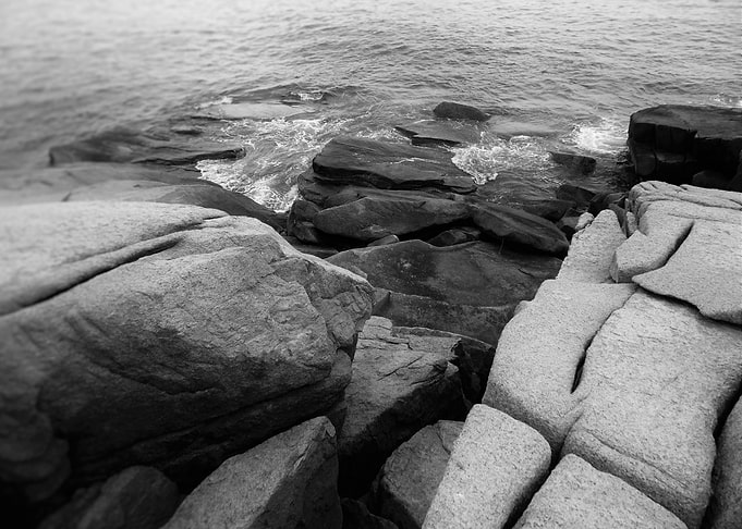Black and white Maine ocean