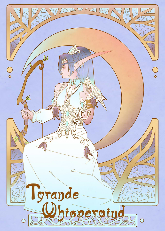 The Moon Goddess depicted in a beautiful art nouveau st ...