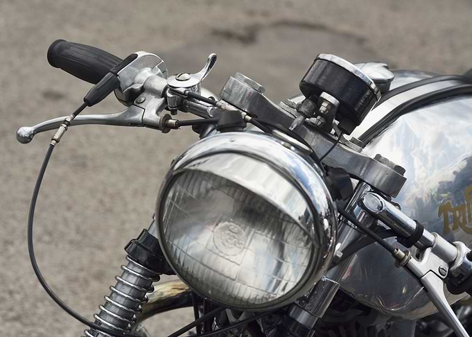 Close up of a classic British Triton motorcycle