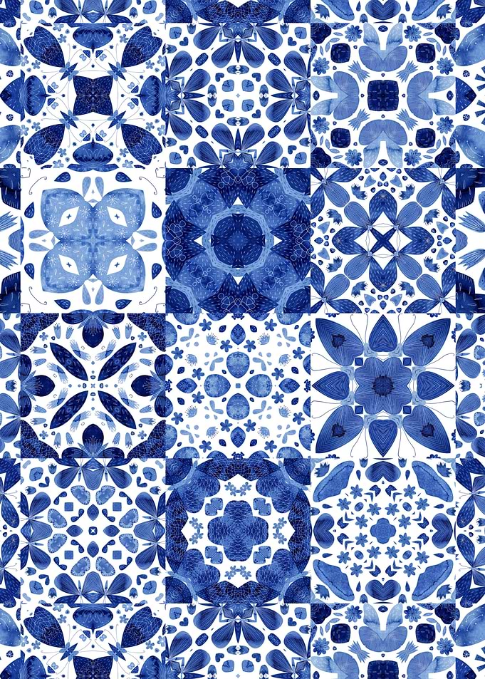 Indigo Watercolor Tiles