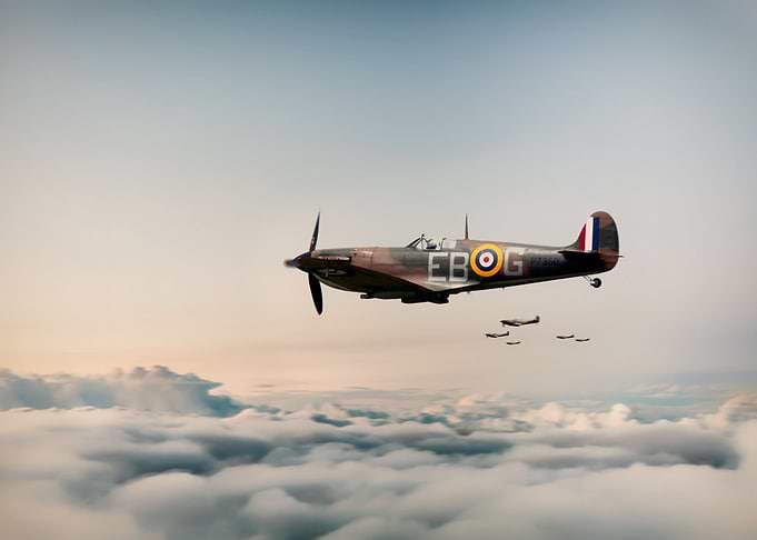 Royal Air Force Supermarine Spitfires in formation. The ...