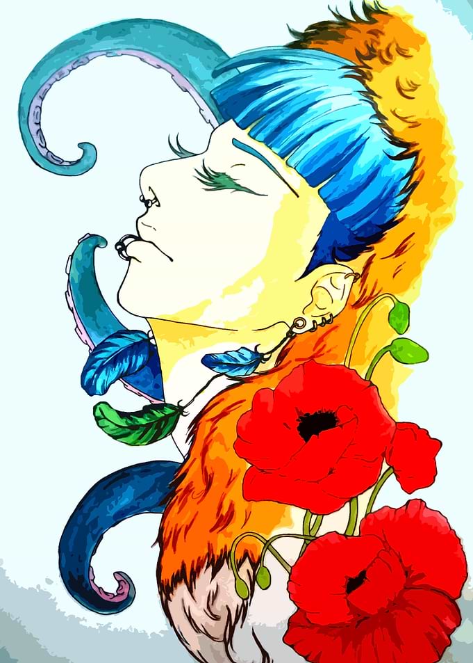 My artwork wich shows my love for foxes and octopuse ...